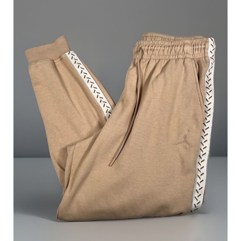 Jordan Flight MVP Fleece Pants Men's M Brown White Stripe Joggers FN6356-244
